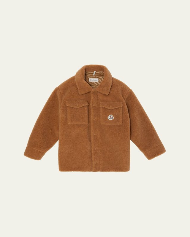 Boy's Teddy Fleece Logo-Patch Shirt Jacket, Size 4-